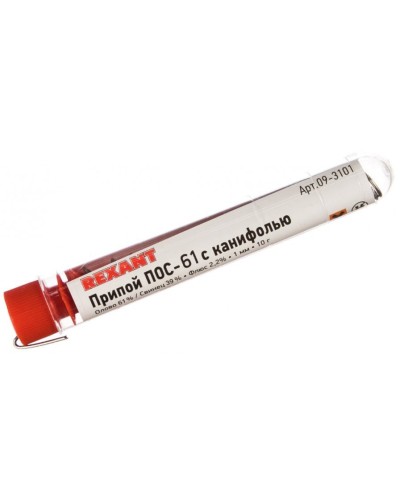 Припой с канифолью ПОС-61 REXANT, 10 г, Ø1.0 мм, (олово 61%, свинец 39%), колба (09-3101): Припой в Санкт-Петербурге