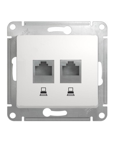 Glossa розетка RJ45+RJ45 2-местная, кат. 5Е, скрытой установки, механизм, белый (GSL000185KK). Розетка компьютерная. Systeme Electric в Санкт-Петербурге