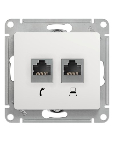 Glossa розетка RJ11+RJ45, 2-местная, кат. 5Е, скрытой установки, механизм, белый (GSL000185). Розетка компьютерная + телефонная. Systeme Electric в Санкт-Петербурге