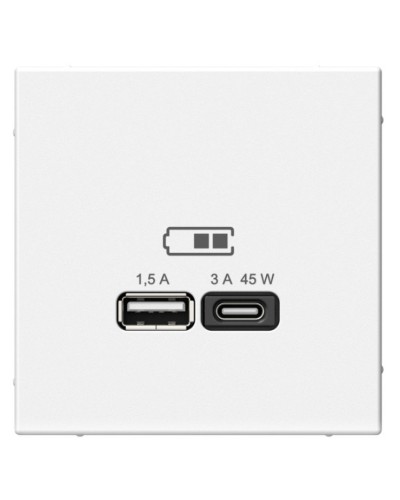 ArtGallery розетка USB тип-A+C 45Вт, скрытой установки, механизм, белый (GAL000129). Розетка USB. Systeme Electric в Санкт-Петербурге
