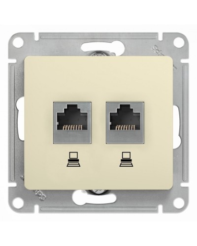 Glossa розетка RJ45+RJ45 2-местная, кат. 5Е, скрытой установки, механизм, бежевый (GSL000285KK). Розетка компьютерная. Systeme Electric в Санкт-Петербурге