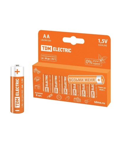 LR6 AA Alkaline 1,5V PAK-8 TDM (SQ1702-0009). Элемент питания. TDM ЕLECTRIC в Санкт-Петербурге
