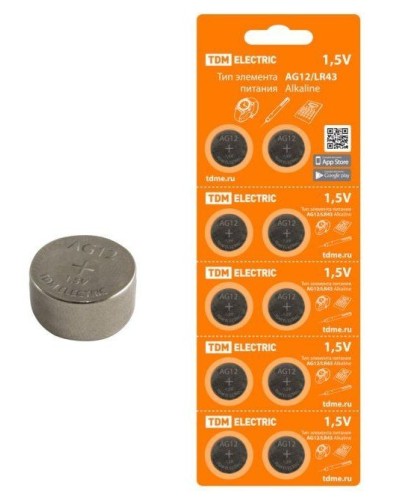 AG12/LR43 Alkaline 1,5V BP-10 TDM (SQ1702-0046). Элемент питания. TDM ЕLECTRIC в Санкт-Петербурге