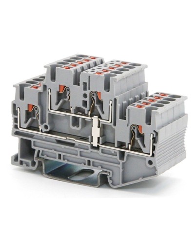 Клемма двухуровневая, зажим push-in, 2.5 кв.мм, серая (VPRTT-2.5-PV-GY). Клемма проходная, 4 точки подключения, уровни соединены перемычкой. ДКС в Санкт-Петербурге