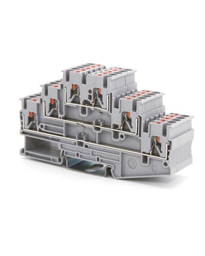 Клемма трехуровневая, зажим push-in, 2.5 кв.мм, серая (VPR-2.5-3L-GY). Клемма проходная, 6 точки подключения. ДКС в Санкт-Петербурге