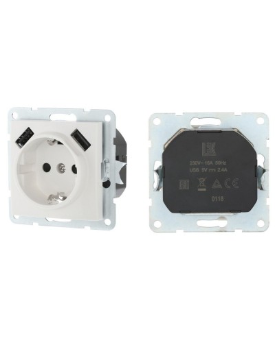 Розетка с з/к + 2xUSB разъема, 2А, белый LK60 (868004-1). Розетка. Экопласт в Санкт-Петербурге