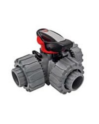 Ecoplast Кран шаровой трехходовой ПВХ D25 (уплотнение TPV, остальное EPDM) с муфтовым окончанием (49448). Кран шаровой, с муфтовым окончанием. Экопласт в Санкт-Петербурге