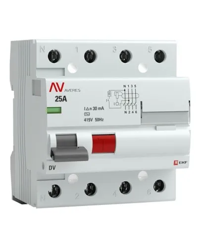 DV 4P 25А/ 30мА (AC)  AVERES (rccb-4-25-30-ac-av). Выключатели дифференциального тока (УЗО). EKF в Санкт-Петербурге