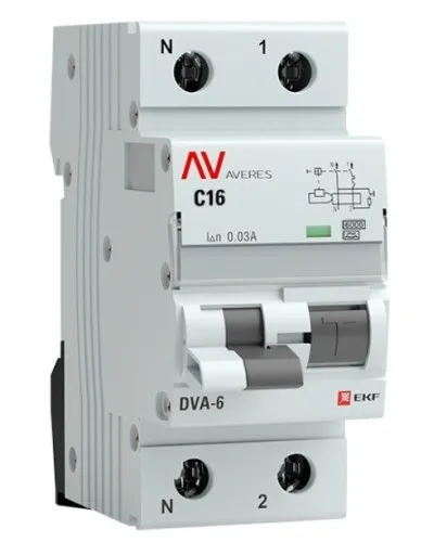 DVA-6 1P+N 16А (C) 30мА (A) 6кА  AVERES (rcbo6-1pn-16C-30-a-av). Автоматический выключатель дифференциального тока. EKF в Санкт-Петербурге
