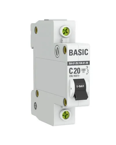 Автоматический выключатель 1P 20А (C) 4,5кА ВА 47-29 Basic (mcb4729-1-20C). Автоматический выключатель. EKF в Санкт-Петербурге