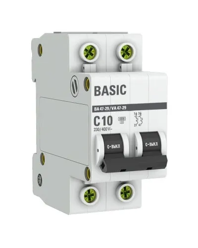 Автоматический выключатель 2P 10А (C) 4,5кА ВА 47-29 Basic (mcb4729-2-10C). Автоматический выключатель. EKF в Санкт-Петербурге