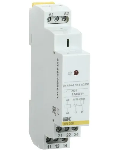 Реле промежуточное модульное OIR 2 контакта 8А 12В AC/DC (OIR-208-ACDC12V). Реле промежуточное модульное. IEK в Санкт-Петербурге