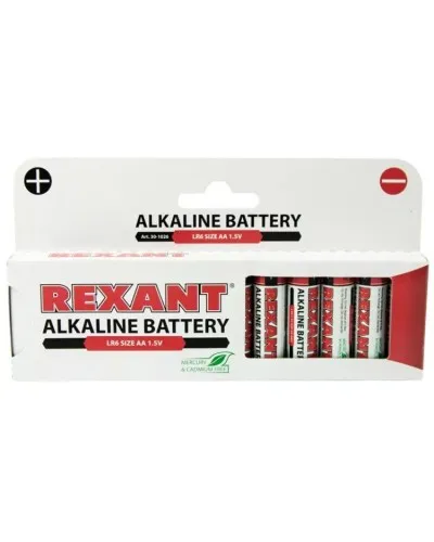 Алкалиновая батарейка AA/LR6 1,5 V 12 шт. REXANT (30-1026). Элемент питания. Rexant в Санкт-Петербурге