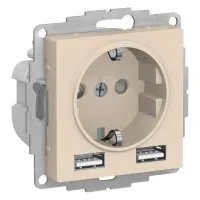 AtlasDesign розетка 1-местная с 2 USB A+A, скрытой установки, механизм, бежевый (ATN000230). Розетка с USB. Systeme Electric
