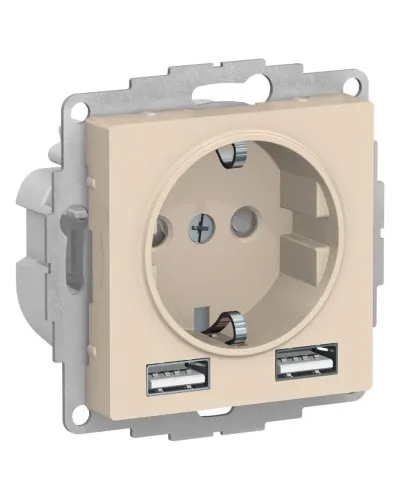 AtlasDesign розетка 1-местная с 2 USB A+A, скрытой установки, механизм, бежевый (ATN000230). Розетка с USB. Systeme Electric в Санкт-Петербурге