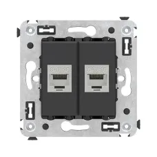 Розетка RJ-45 в стену, кат.6E, Avanti, двойная, черная матовая (4412764). Розетка компьютерная. ДКС