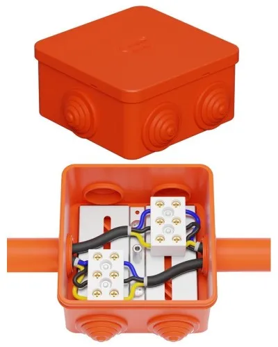 Коробка JBS080 85х85х50, 6 вых., 5P (0,15-4,0 мм²) (43121HF). Коробка монтажная, огнестойкая, без галогена. Экопласт в Санкт-Петербурге