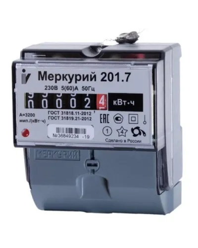 Меркурий 201.7 1ф 5-60А 1 класс точности, 1 тариф (00000032680). Счетчик электроэнергии. Инкотекс в Санкт-Петербурге